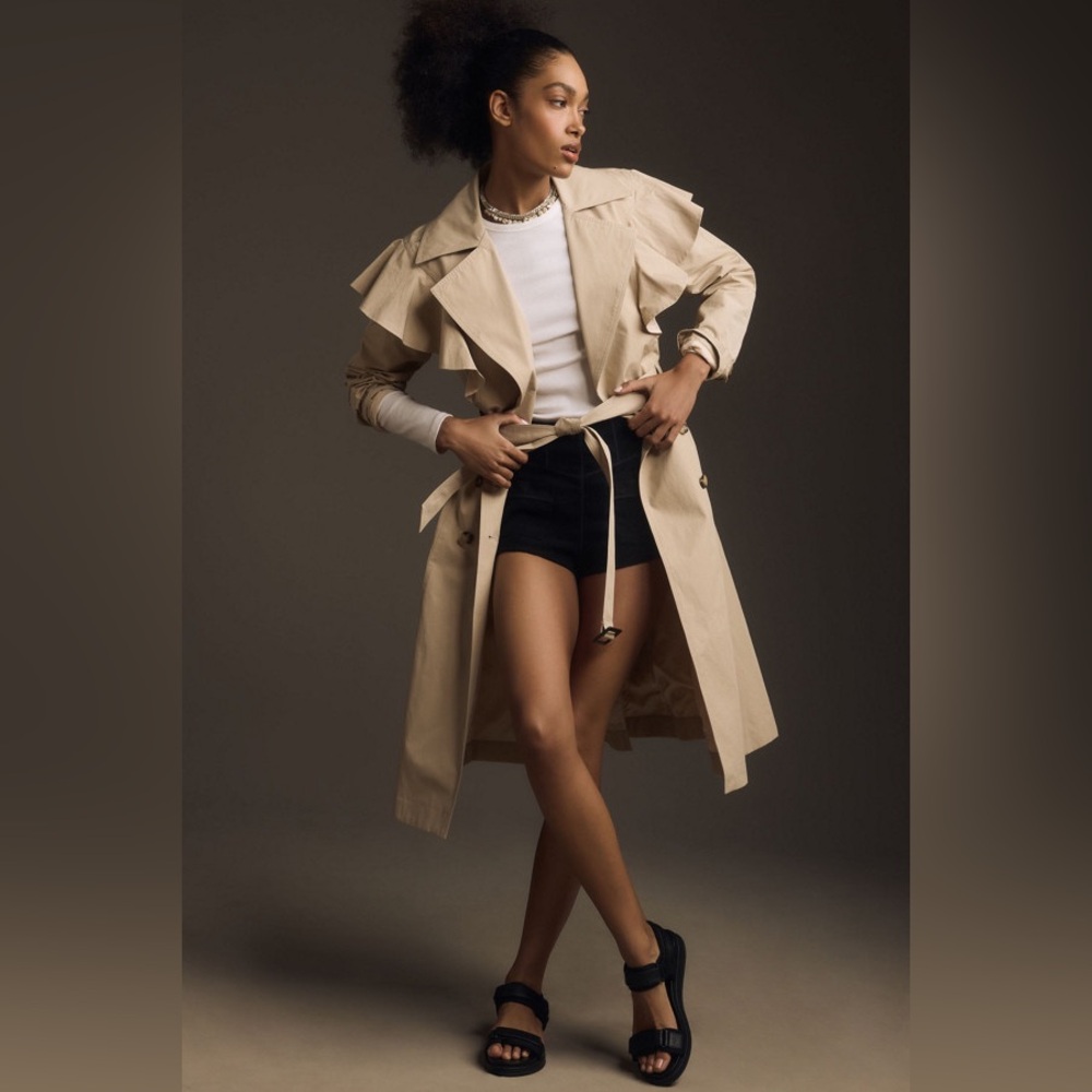 Anthropologie Ruffled Trench Coat S